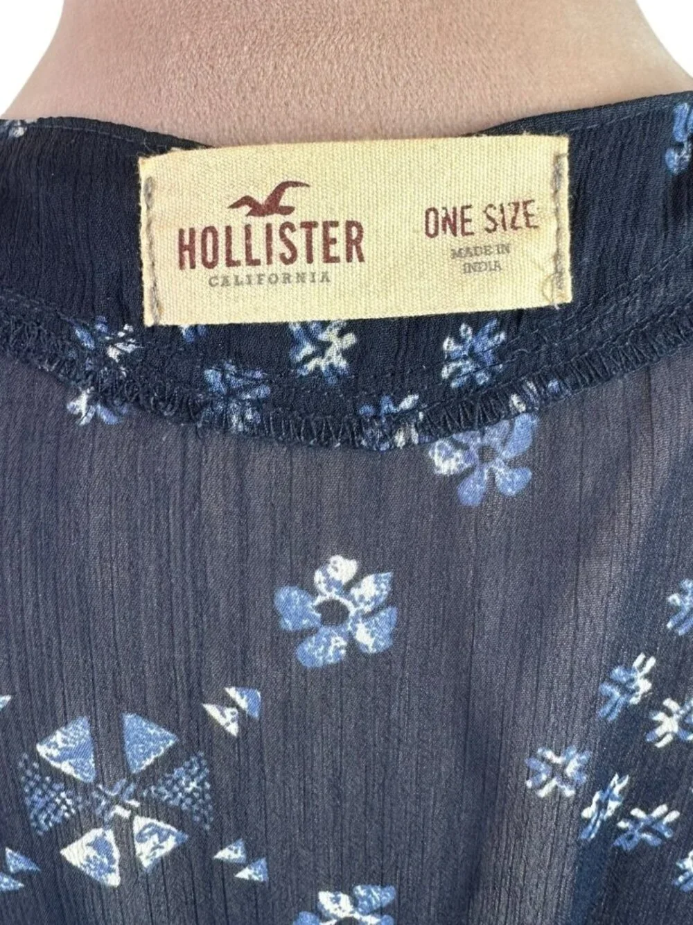 Hollister Navy Floral Sheer Kimono Duster Cardigan Boho Beach Coverup One Size